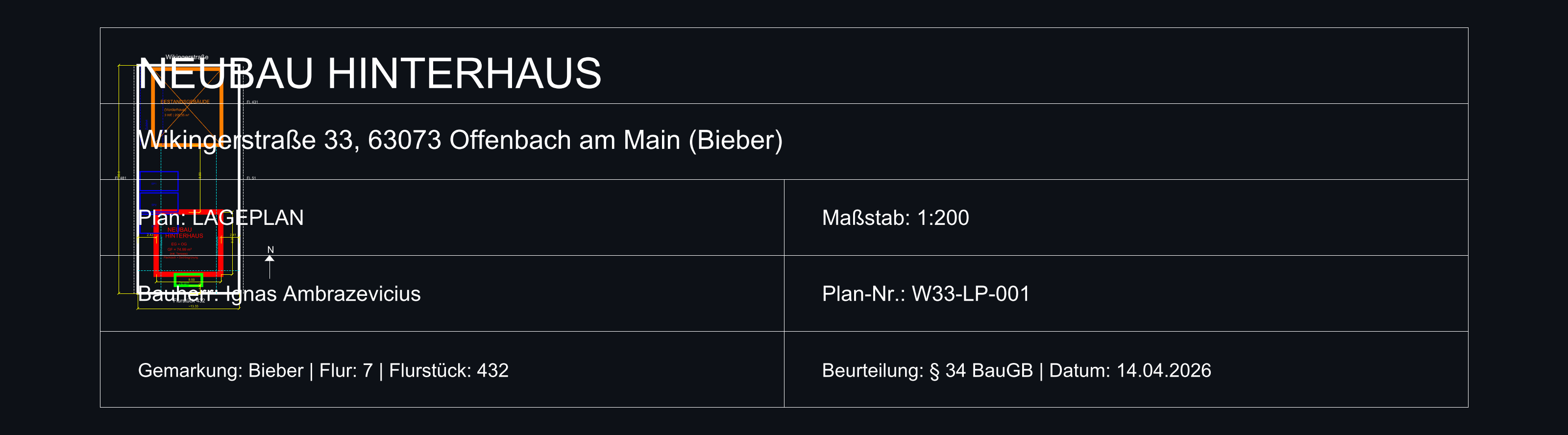 Lageplan mit Baugrundstück