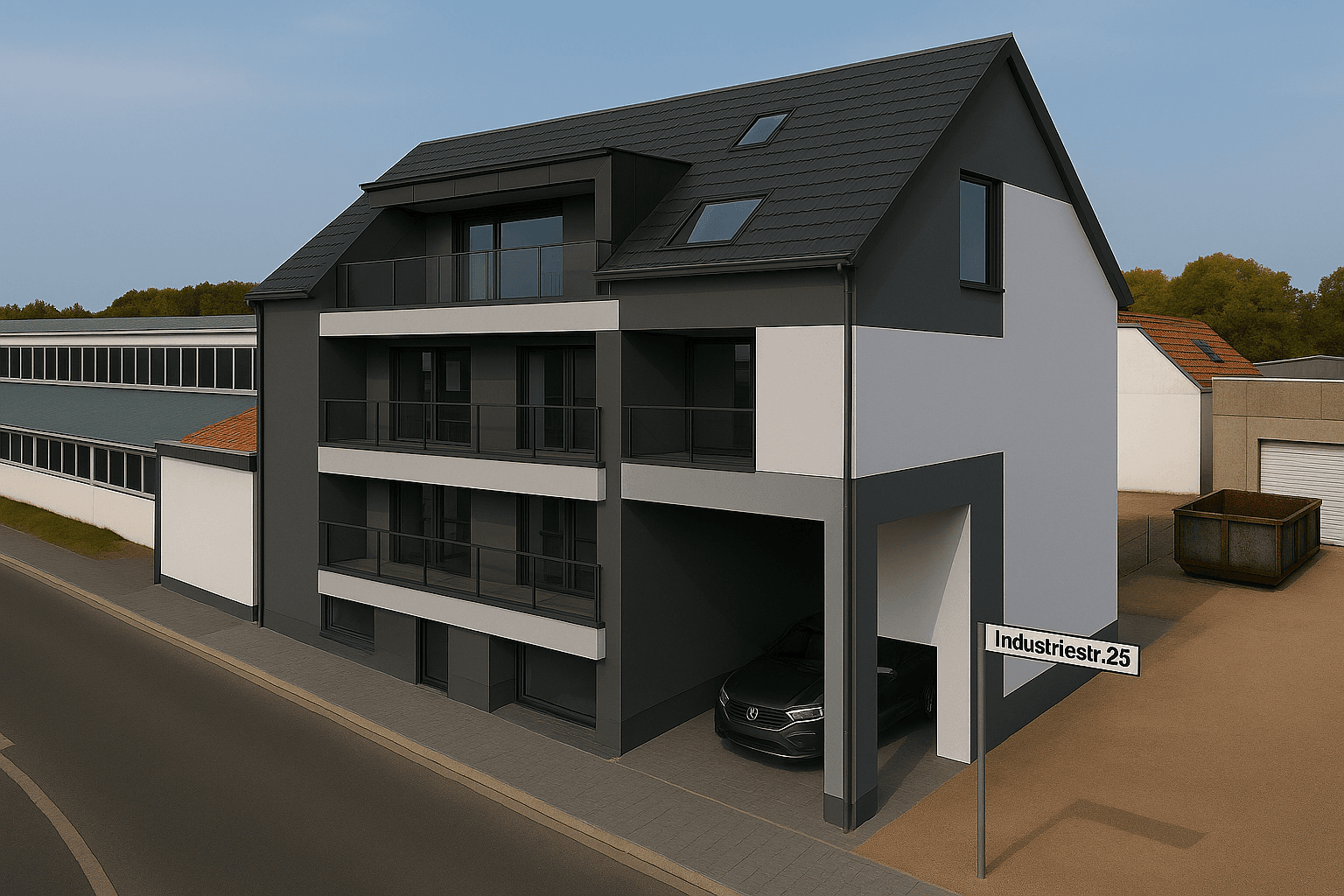 Visualisierung Neubau Straßenfront — Premium-Variante